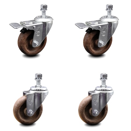 Service Caster 4 Inch High Temp Glass Filled Nylon 1/2 Inch Stem Caster Total Lock Brakes, 2PK SCC-TSTTL20S414-GFNSHT-121315-2-S-2